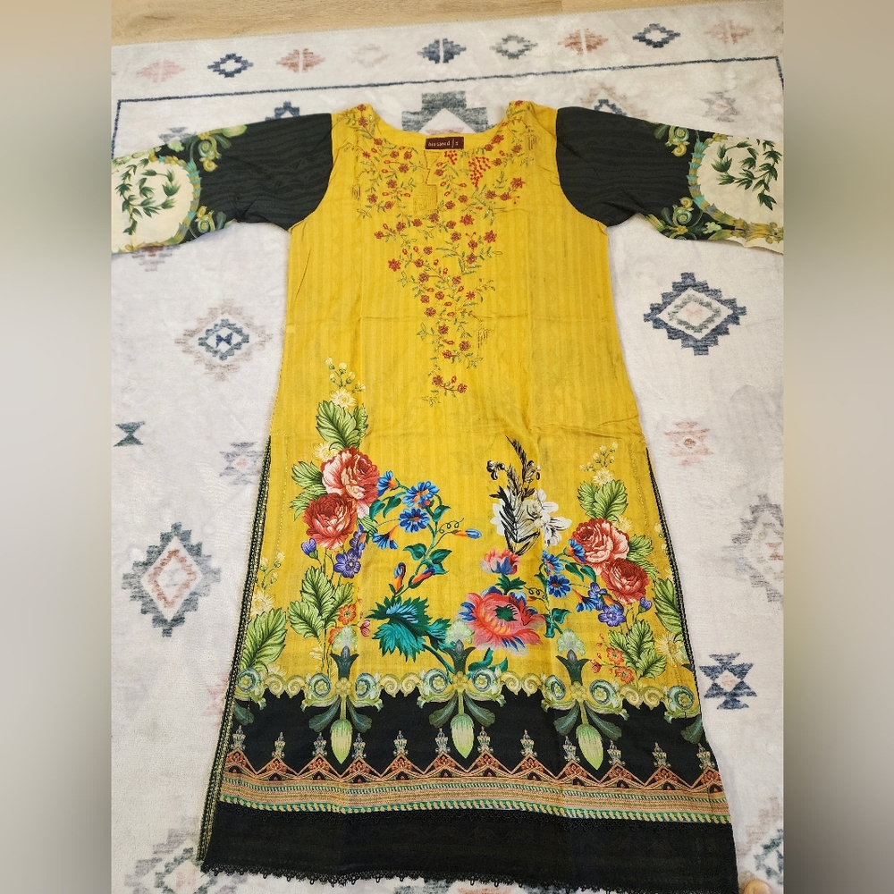 Bin Saeed Embroidered Lawn Cotton Kurti-small Size(36 Bust)